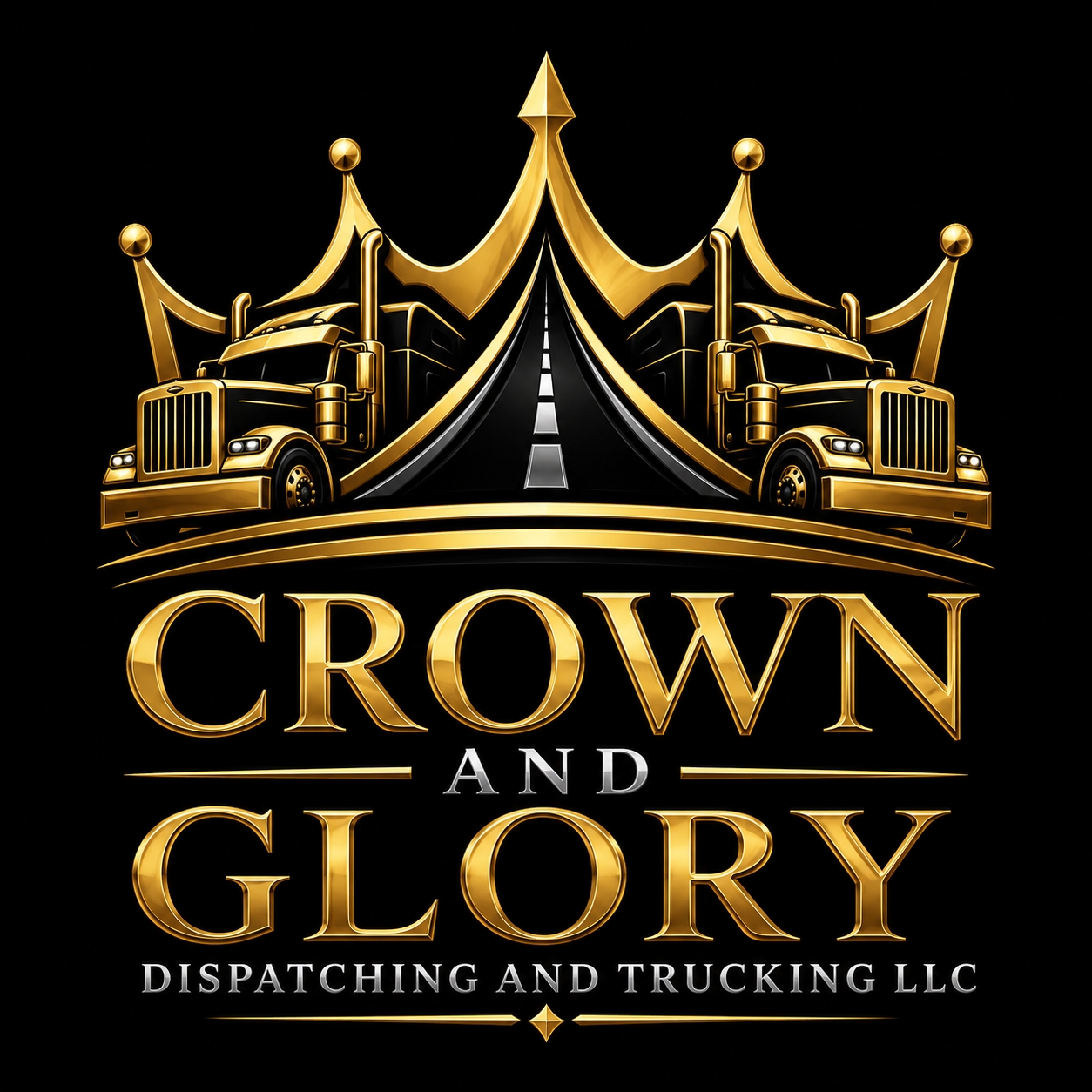 Crown and Glory Dispatching and Trucking, LLC — gold crown, highway, and trucks